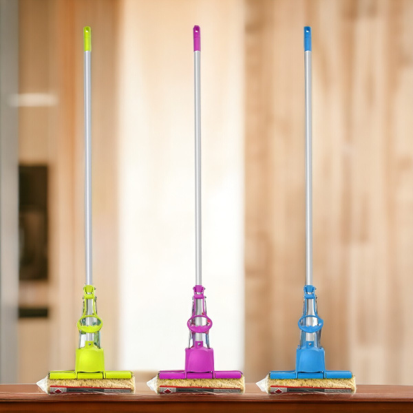 Швабра отжимная "Чудо-спонж", рукоятка цельная 115 см, насадка: 27*9,5*7 см, HOME QUEEN